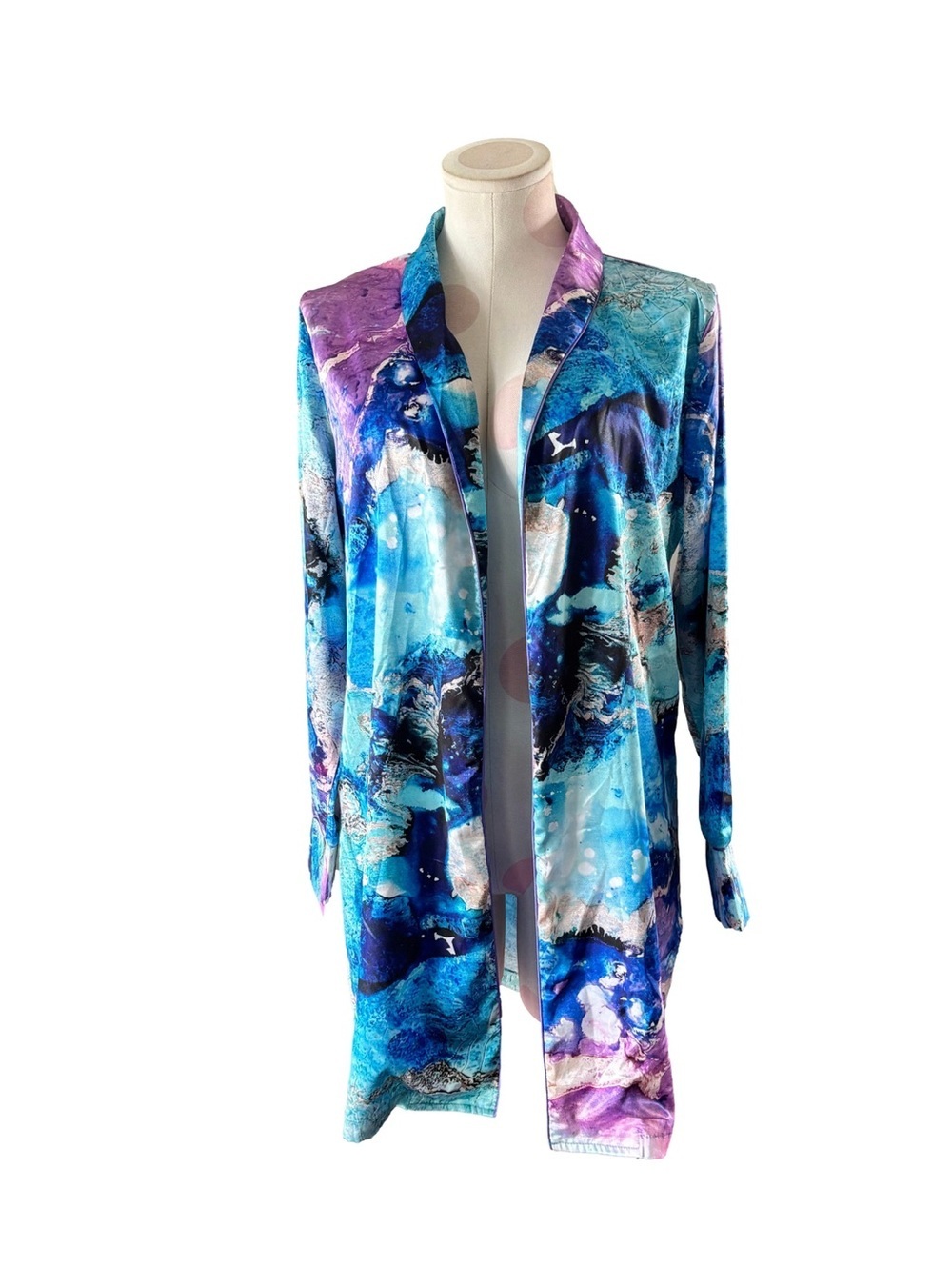 NWT Wearable Art -Silky Satin Jacket - Blue and purple marble - S avant garde